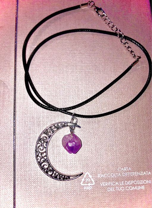 Naszyjnik księżyc ametyst amulet czakry handmade reiki ochronny