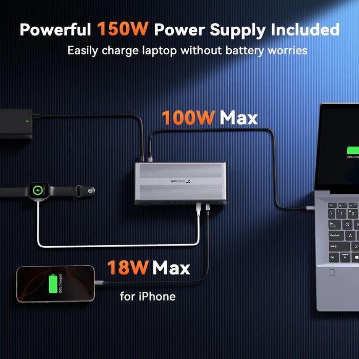 Док станція TOBEONE UDS050A для 4-х моніторів та 100W зарядка