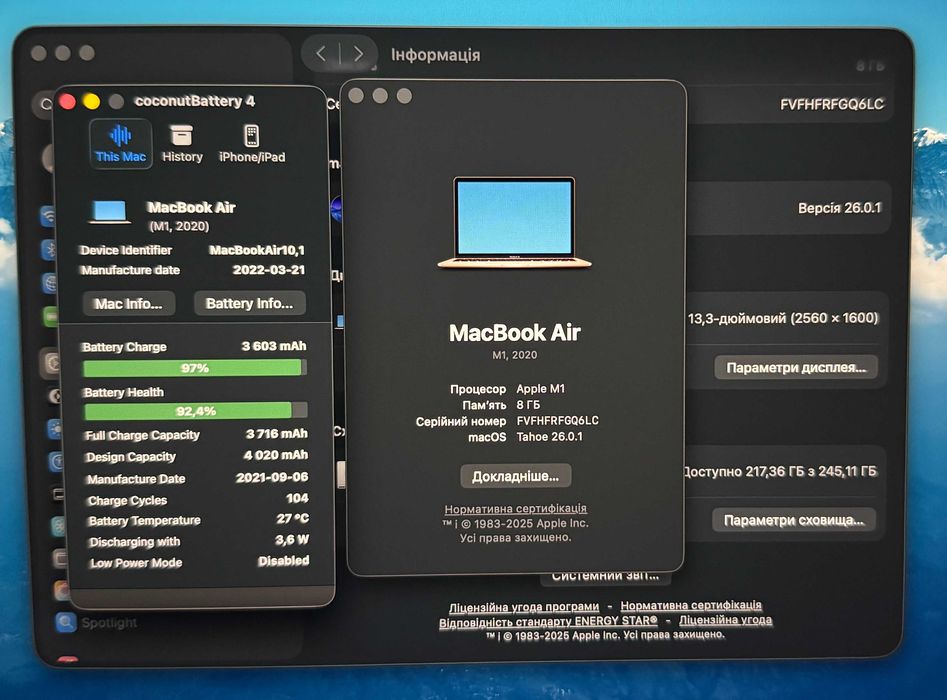  MacBook Air 13 2020 M1 8GB RAM 256GB SSD Space Gray