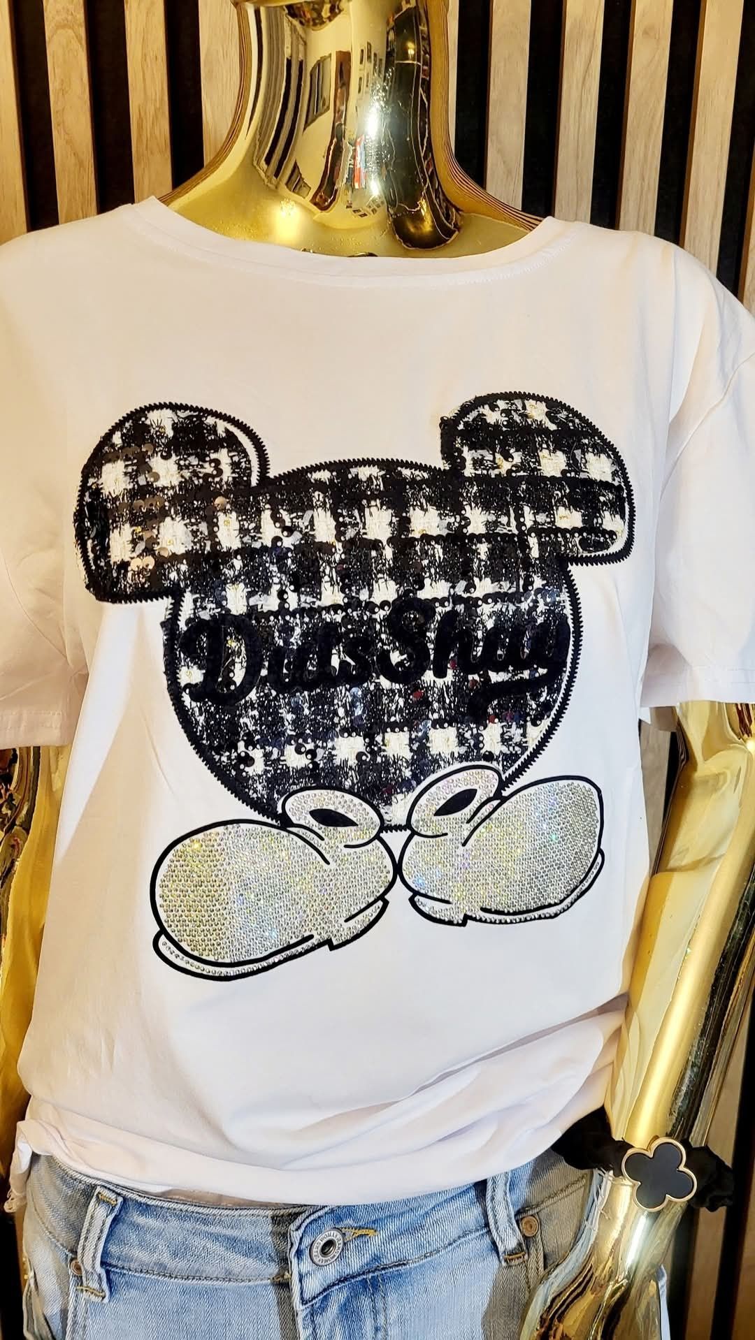 Trendy ing. Śliczny T-shirt z Myszką Mickey cyrkonie,  cekiny uni