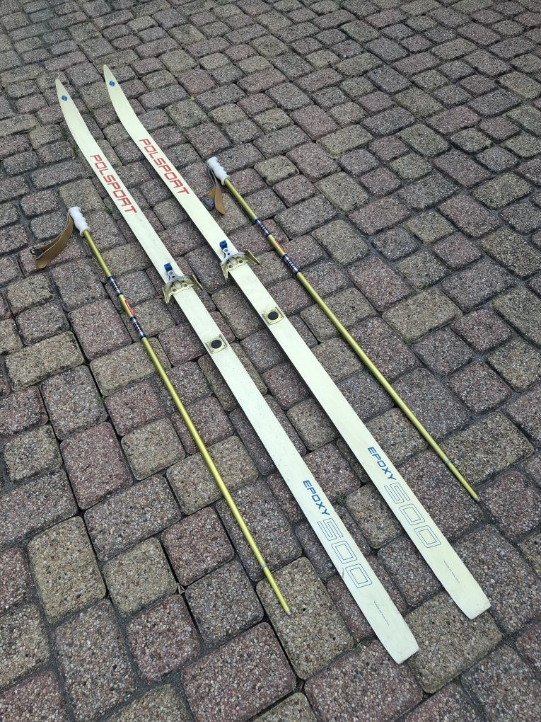 Zestaw narty biegowe Polsport Epoxy 500 + kije retro PRL, lata 70/80