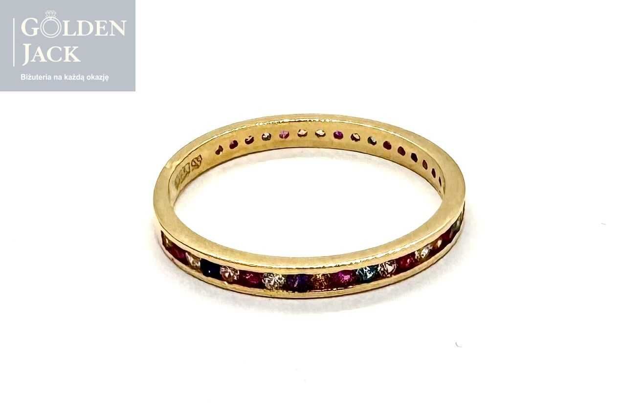 Złoty pierścionek z kolorowymi cyrkoniami złoto pr. 585 roz. 13 1,45 g