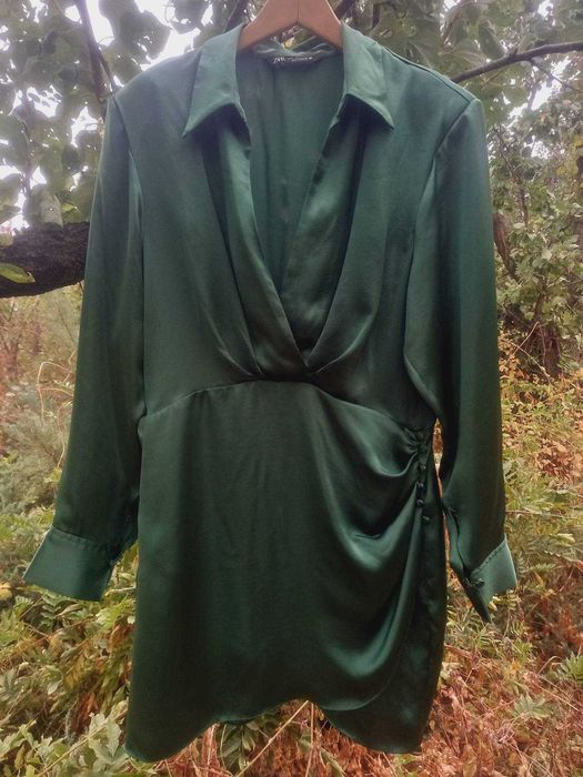 Сатиновое шелковое атласное брендовое платье "ZARA" 46-48-50