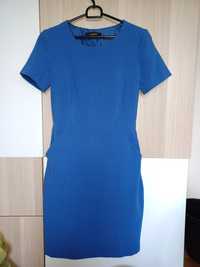 Sukienka Reserved 34 XS granatowa niebieska krótki rękaw chabrowa