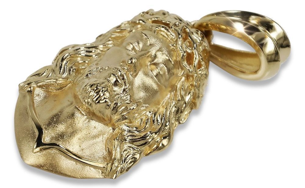 Złota zawieszka ikona Jezusa 14k 585 z żółtego złota pj001y L