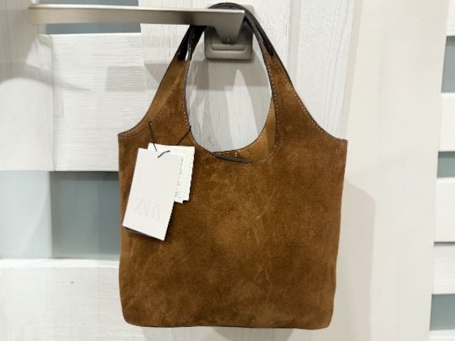 Zara - skórzana zamszowa mini torebka shopper