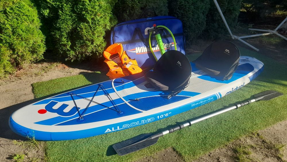 Deska sup mistral 320cm z żaglem dwukomorowa+dwa siedziska pompa