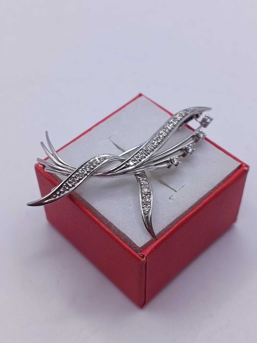 Złota Broszka Brocha Z 24 Diamentami Białe Złoto PR.585 14K 3090/08