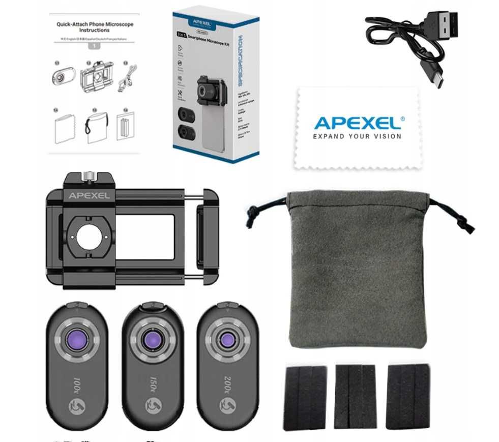 Apexel APL-MS3IN1 3x Obiektyw 200x 150x 100x Mikroskop Do Telefonu