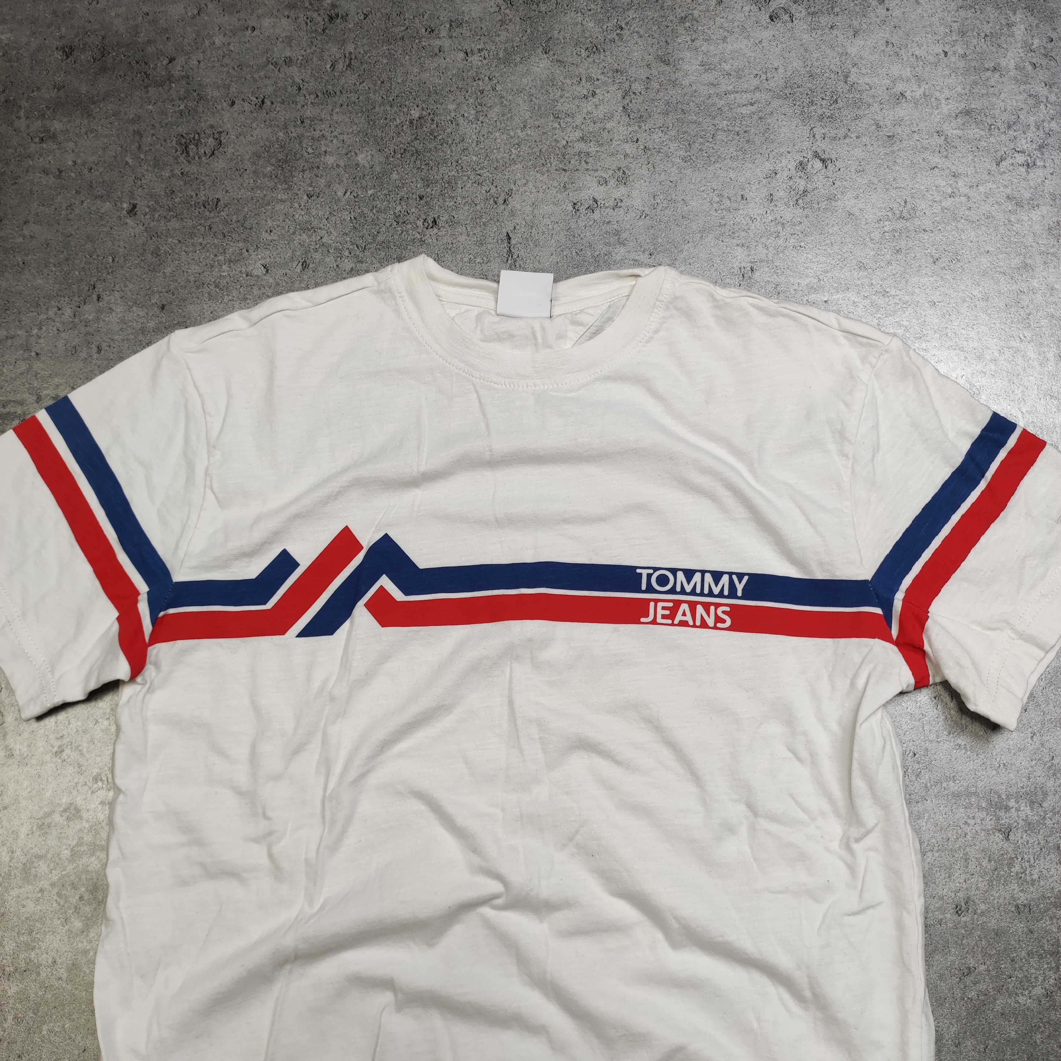 MĘSKA Koszulka Bawełna Biała Duże Logo Elegancka Tommy Hilfiger TH