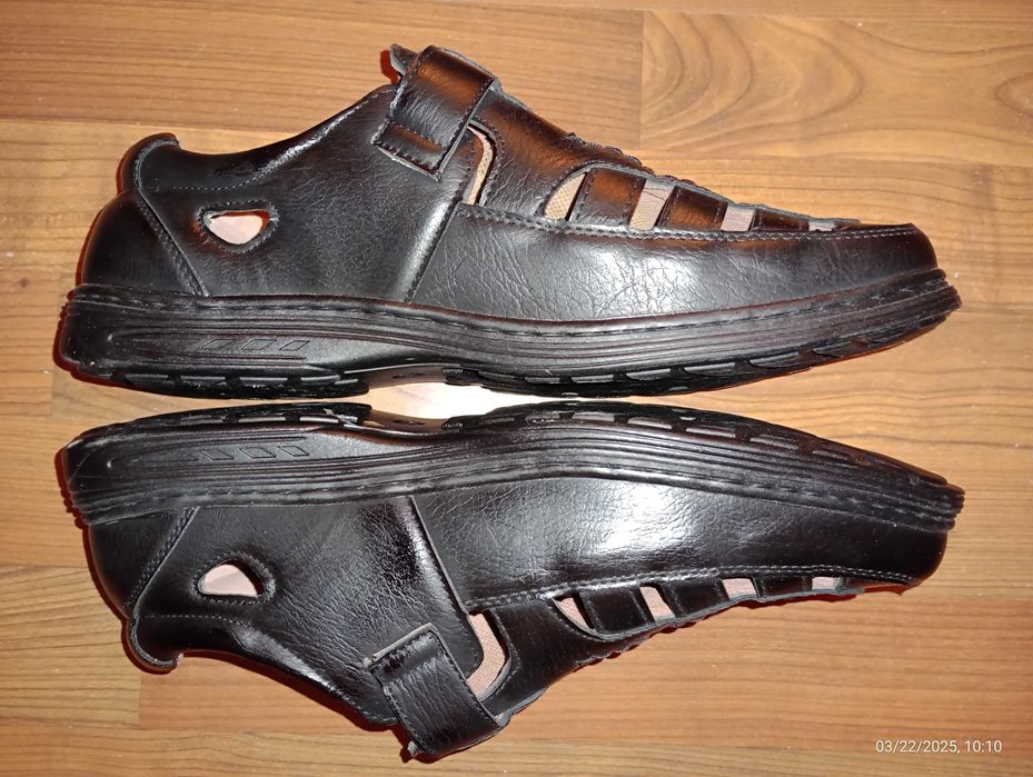 ButySANDAŁY Męskie Czarne Skóra ekolog 46 Zamykane Na Rzepy NOWE Nieuż