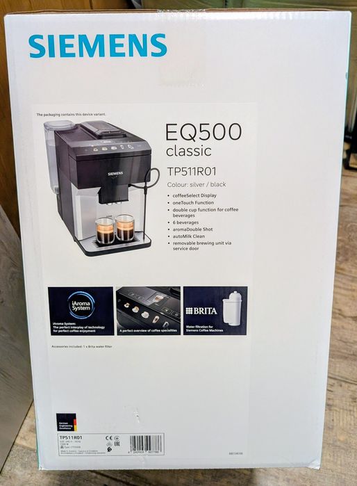 Nowy Ekspres ciśnieniowy Siemens EQ500 classic TP511R01 1500W srebrno