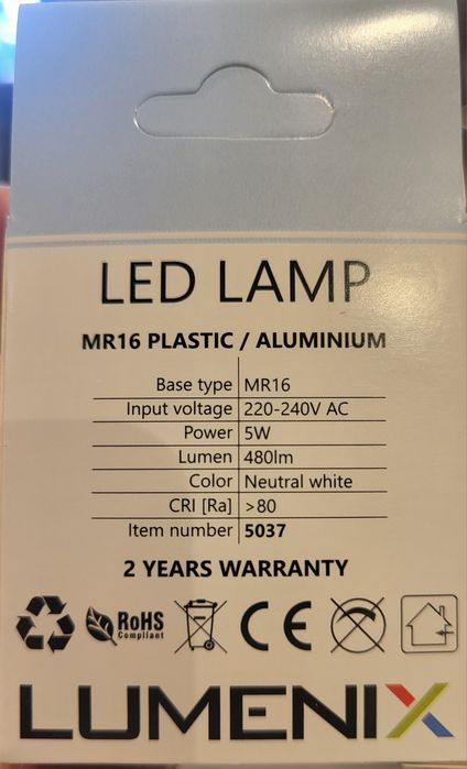 Żarówki led MR16 LED 480lm 5W . 8 szt.