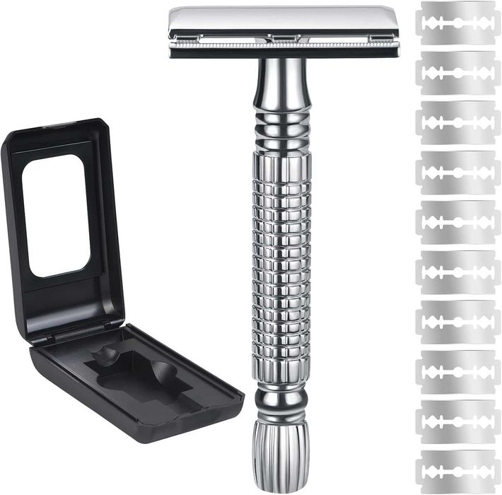 Maszynka do golenia męska Safety Razor stal nierdzewna + 10 ostrzy