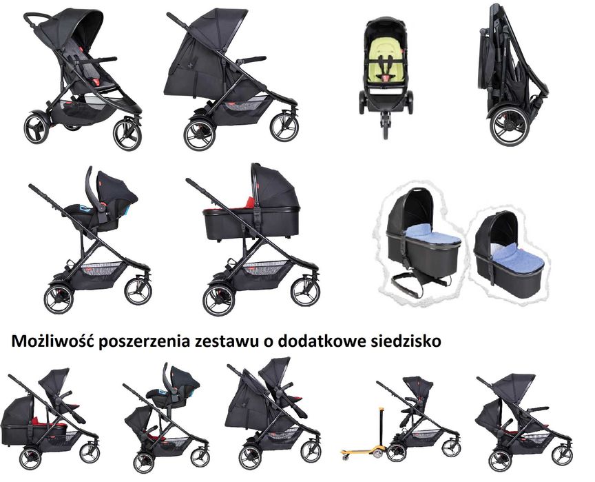 Wózek 2w1 gondola spacerówka akcesoria * opcja fotelika lub podwójnego