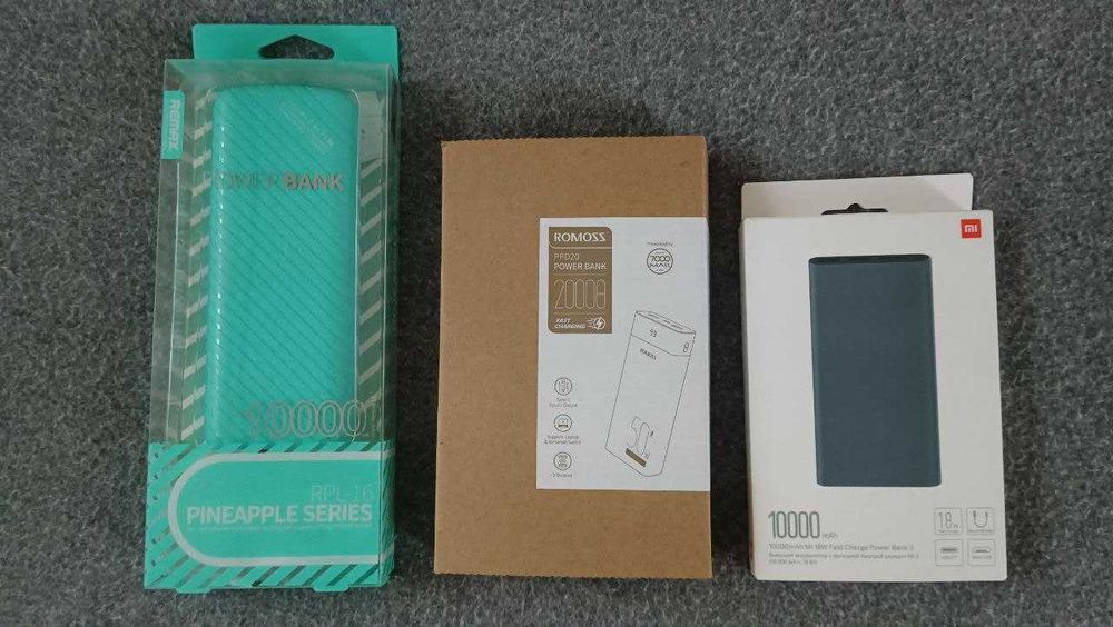 Павербанки Xiaomi 3 18w + Romoss 50W PPD20 для ноутбука + Remax