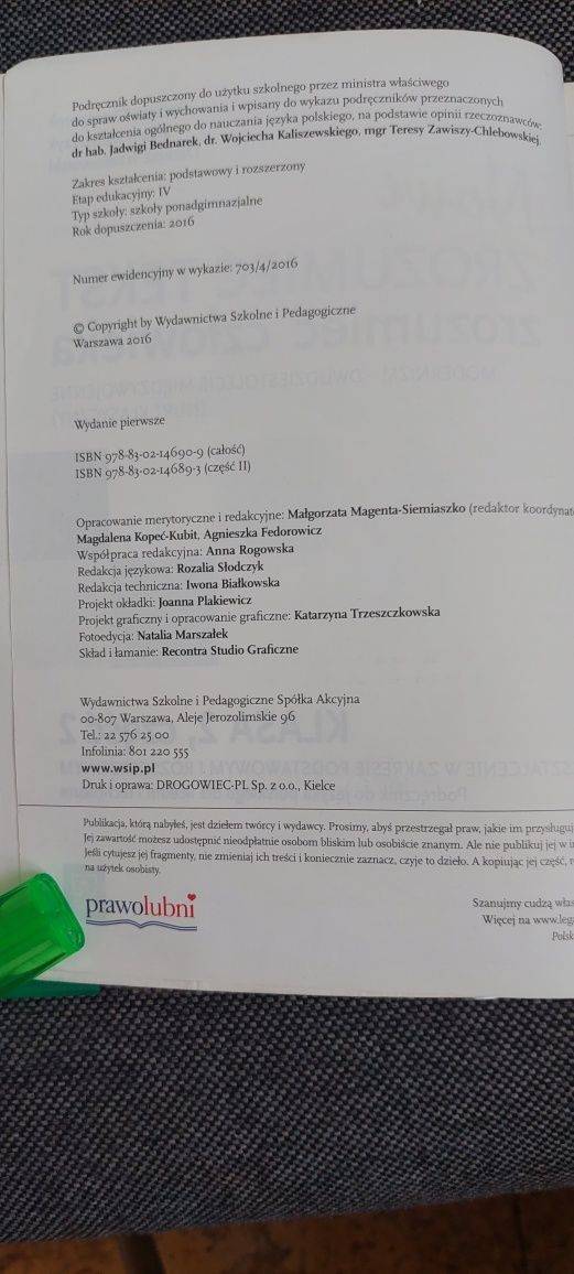 Nowe Zrozumieć tekst zrozumieć człowieka 2.2 Podręcznik kl. 2 część 2