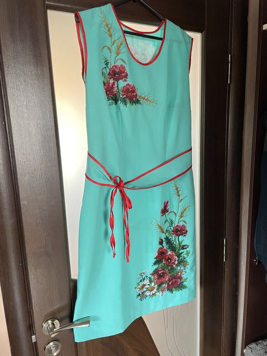 Плаття бірюзовий (ручна вишивка) бісер. Габардин, Чеський бісер