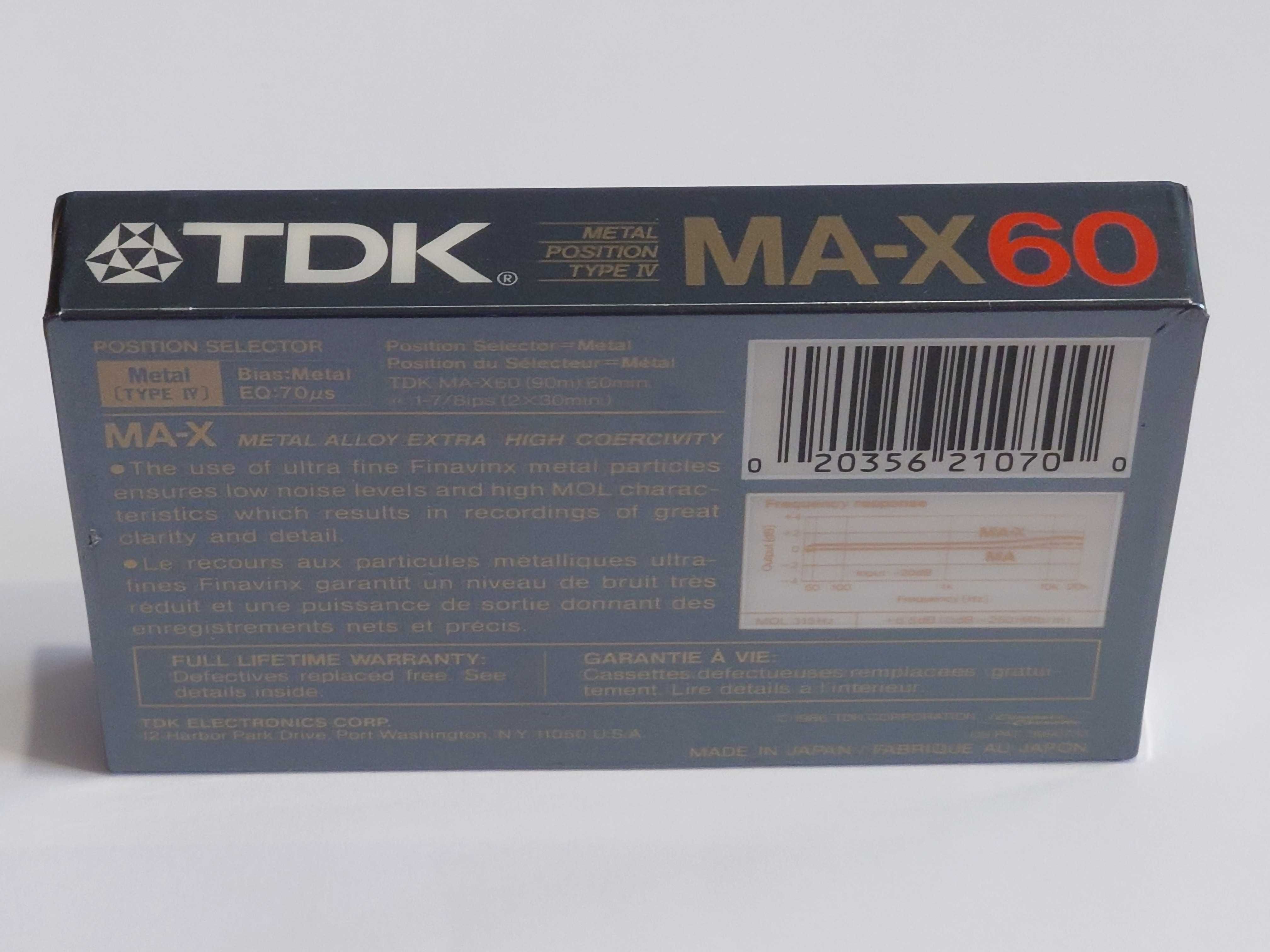 TDK MA-X 60 model na rok 1986 rynek Amerykański
