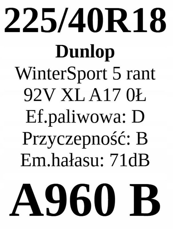4x 225/40r18 Dunlop WinterSport 5/92v