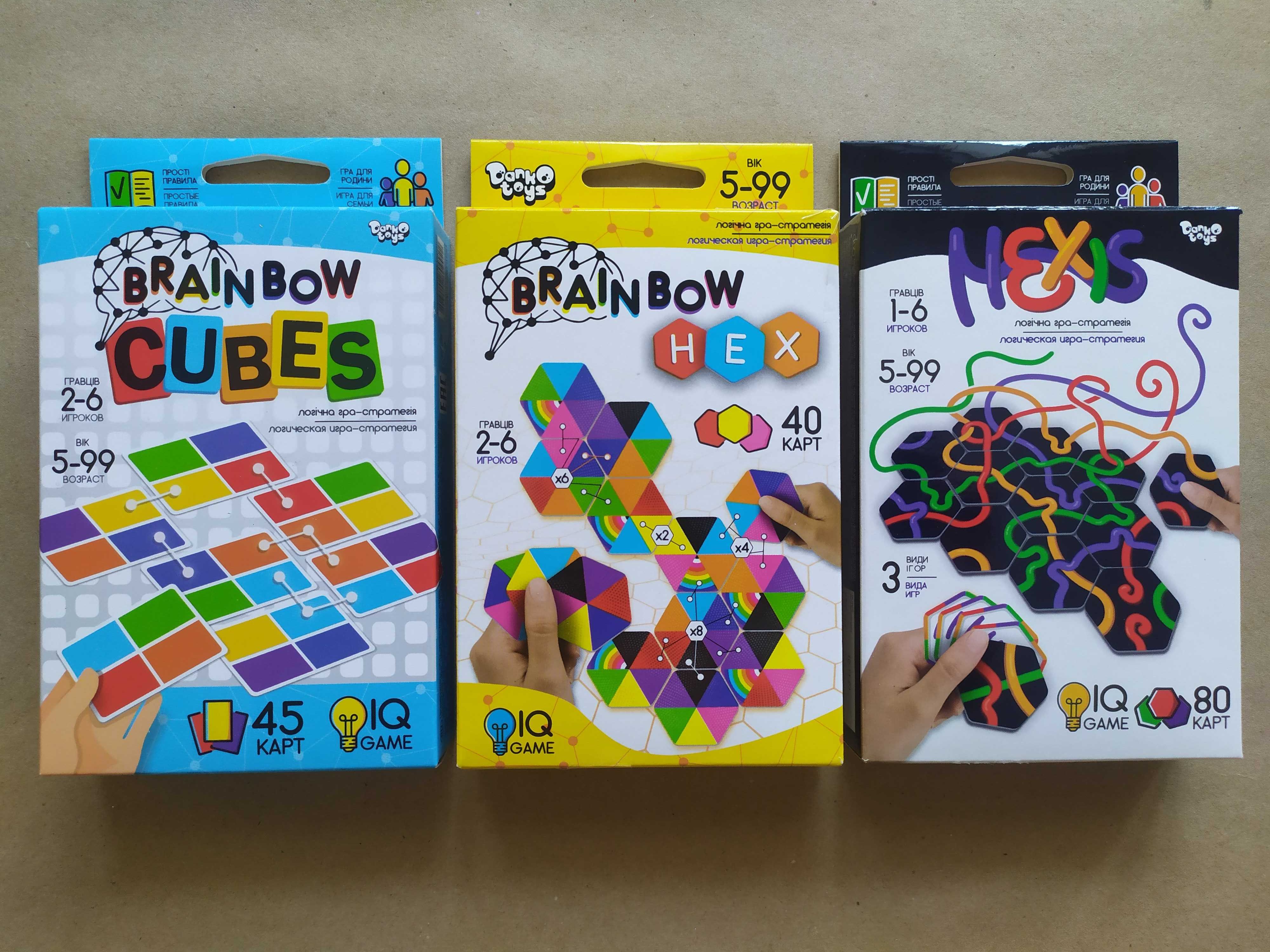 Игры Danko Toys Brainbow HEX, Brainbow Cubes, Hexis (Укр)