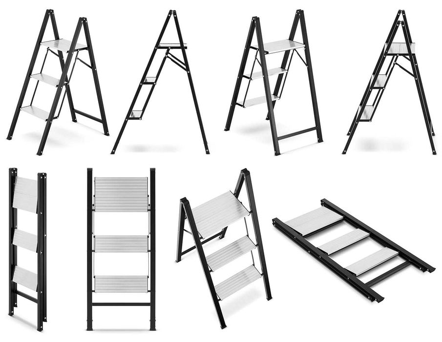 Drabina domowa składana MOCNA schodki domowe 3 stopnie stalowa HIGHER
