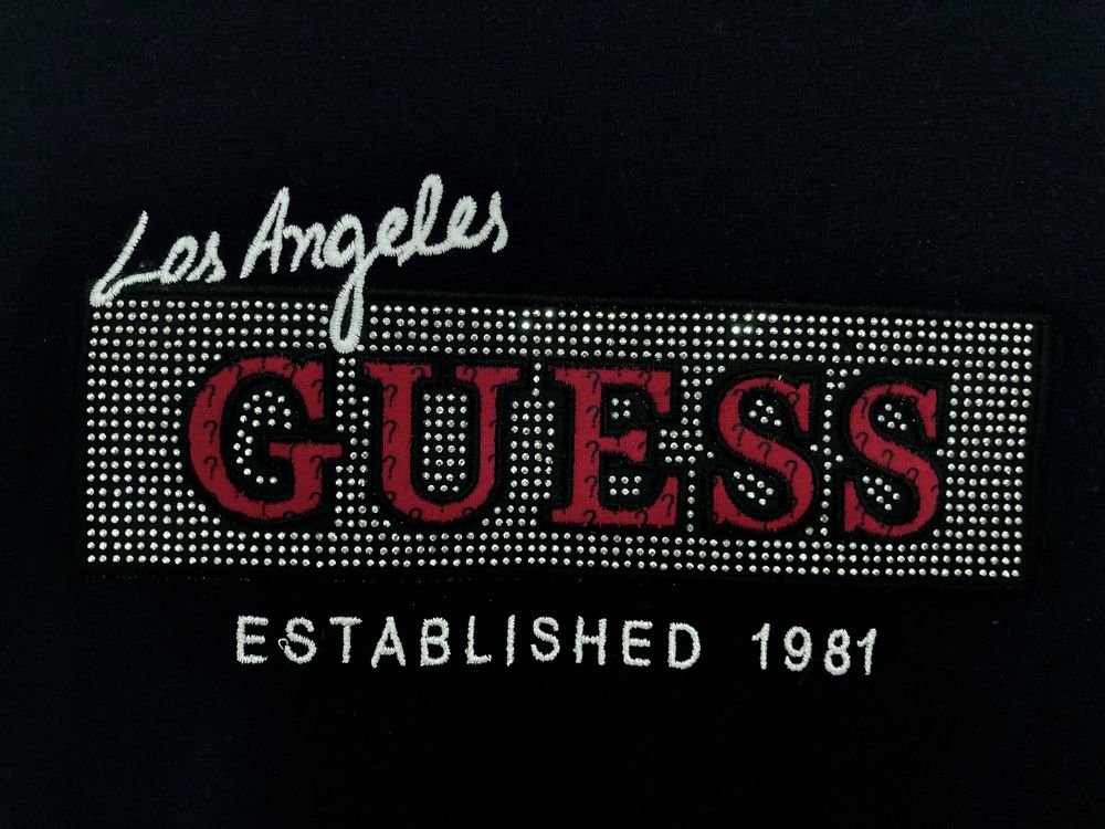 Guess t-shirt koszulka bluzka damska welurowe logo dżety