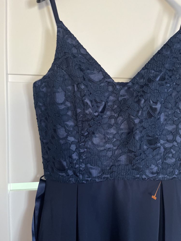 40 swing nowa elegancka granatowa sukienka koronka