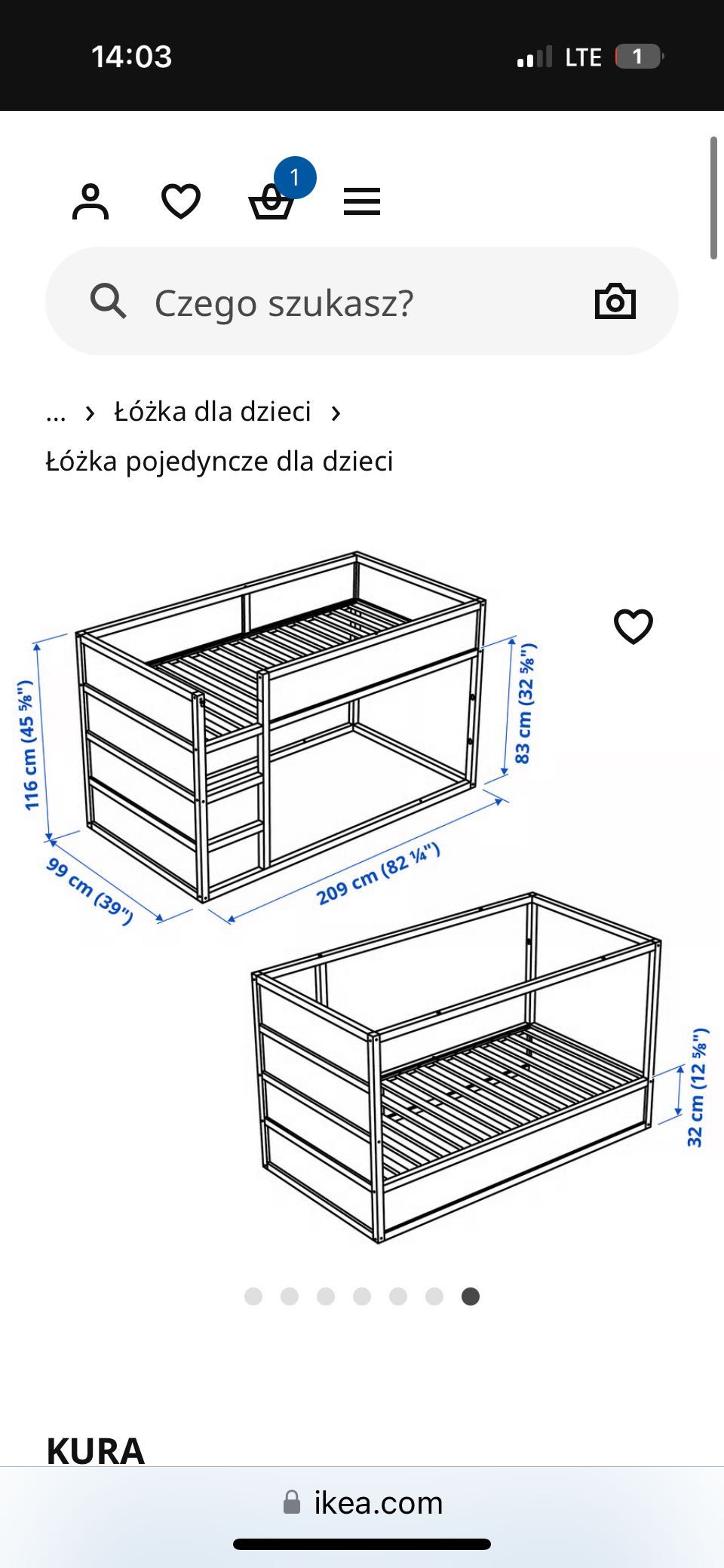 Łóżko Ikea kura dwustronne