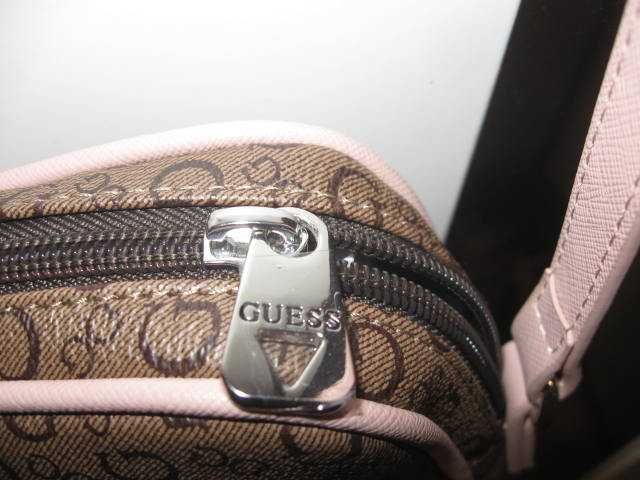 Oryginalna Damska Torebka Guess Listonoszka Logowana Brąz /Pudrowy Róż