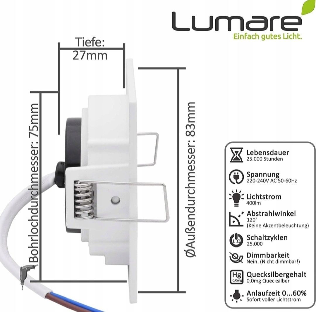 Lumare reflektor do zabudowy LED, 4 W ZESTAW 8szt