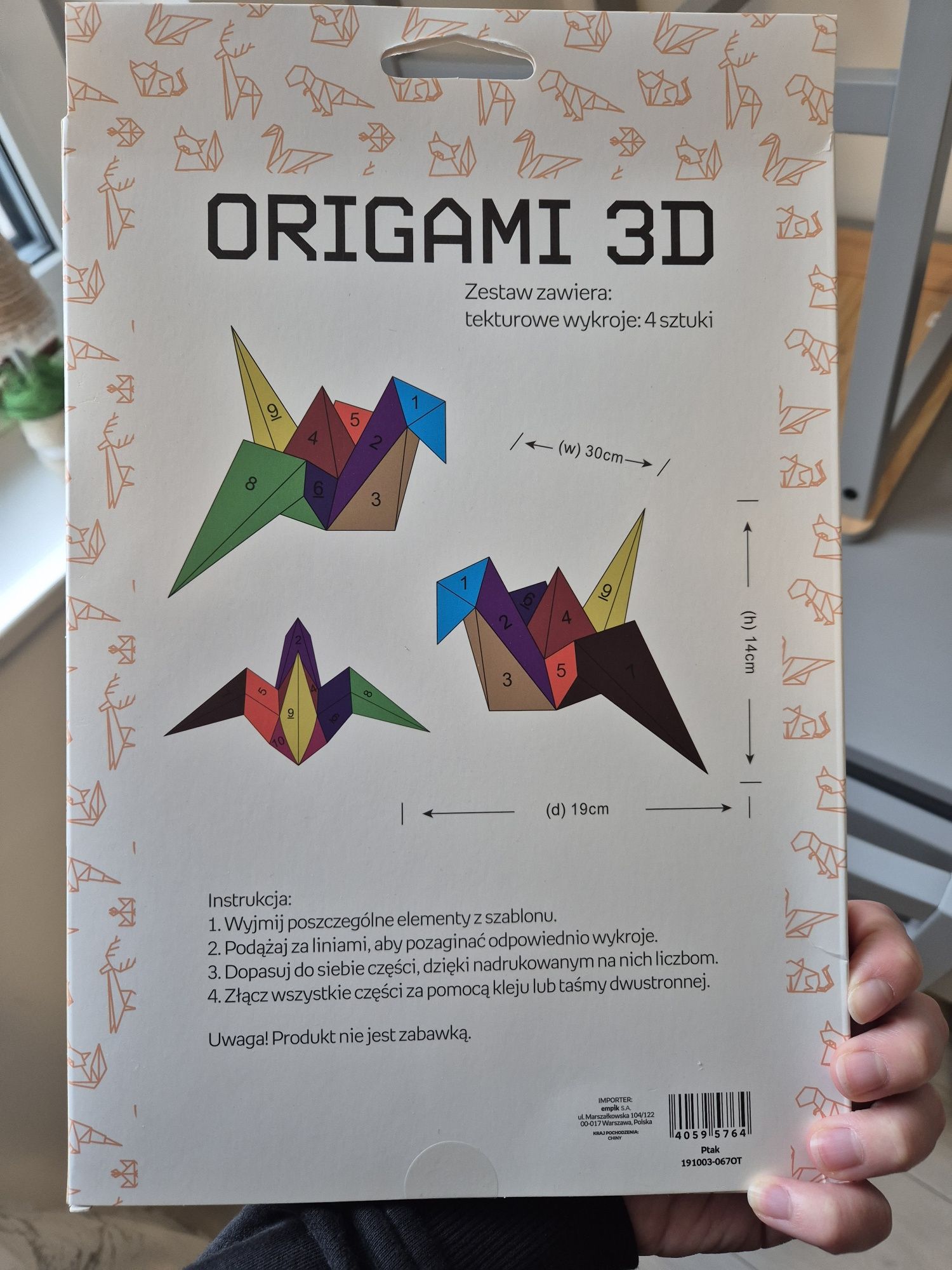 Origami 3D. Ptak. Papier.