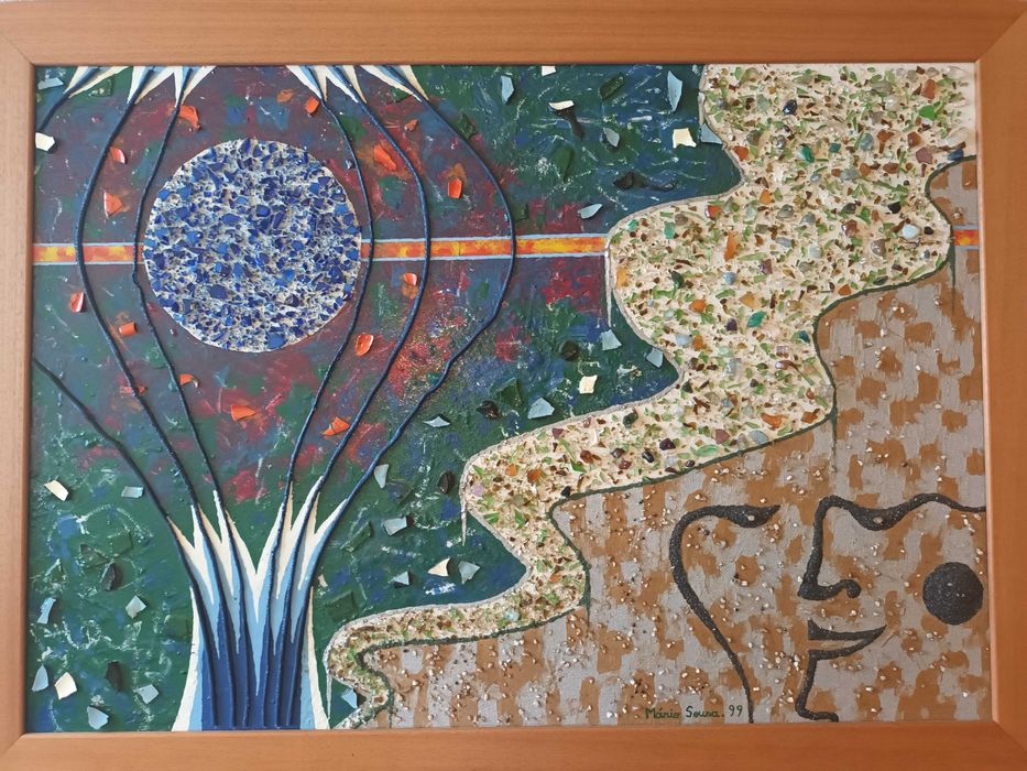 O Homem e a Terra. Tinta celulosa e sintética sobre platex, 105x77 cm