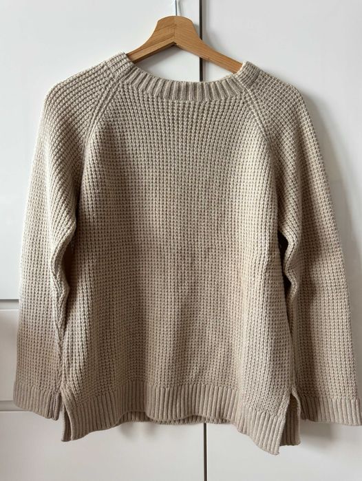 Massimo Dutti sweter beżowy wełna casual S 36 luźny basic