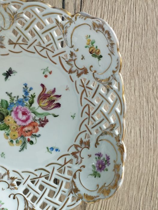 Piękna ażurowa stara patera Miśnia Meissen