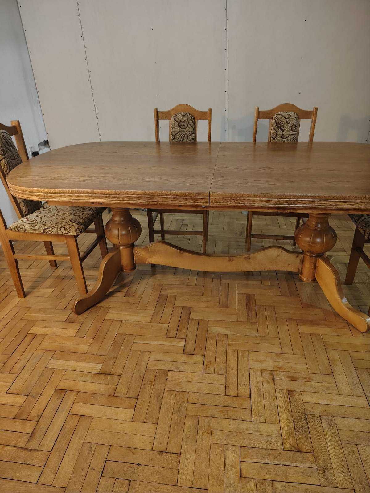 Duży drewniany stół do jadalni (długość 200/250/300cm) i 6 krzeseł