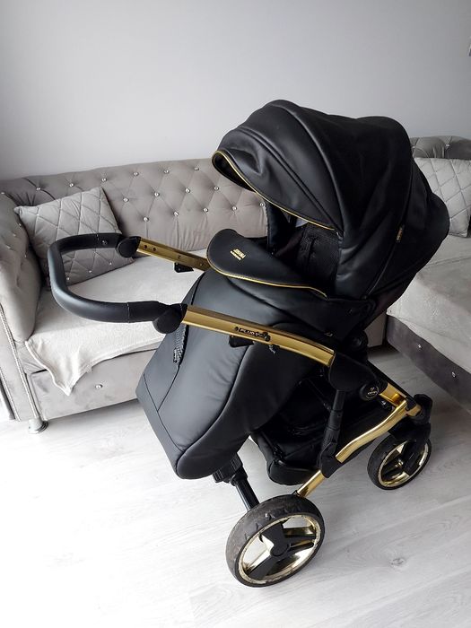 Wozek 3w1 4w1 junama diamond fluo line czarno zloty czarny ekoskóra wy