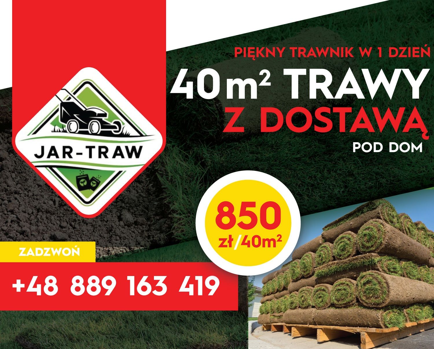 40m2 trawa z rolki, trawnik w rolce dostawa pod dom