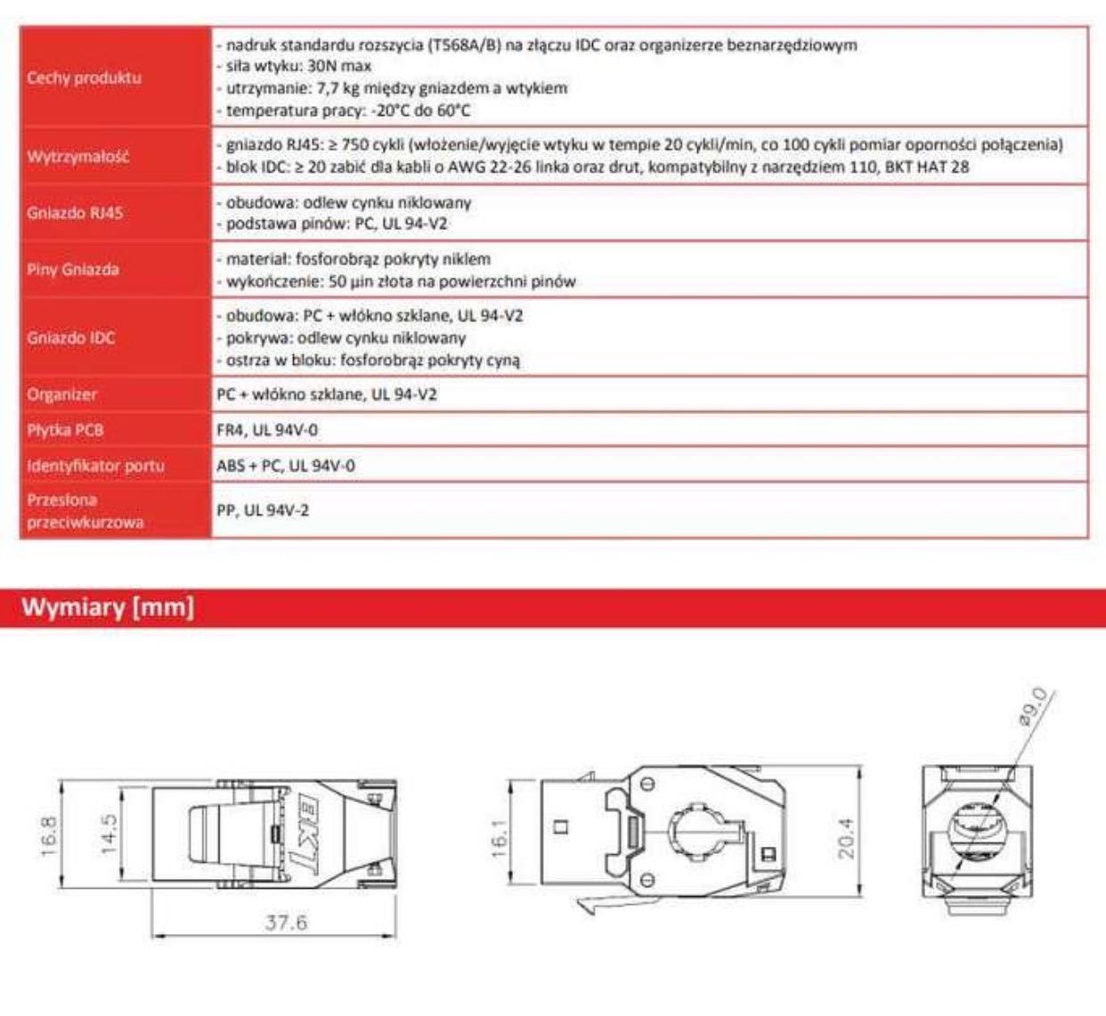 Moduł BKT RJ45 kat.5e, Ekranowany, Keystone, Beznarzędziowy