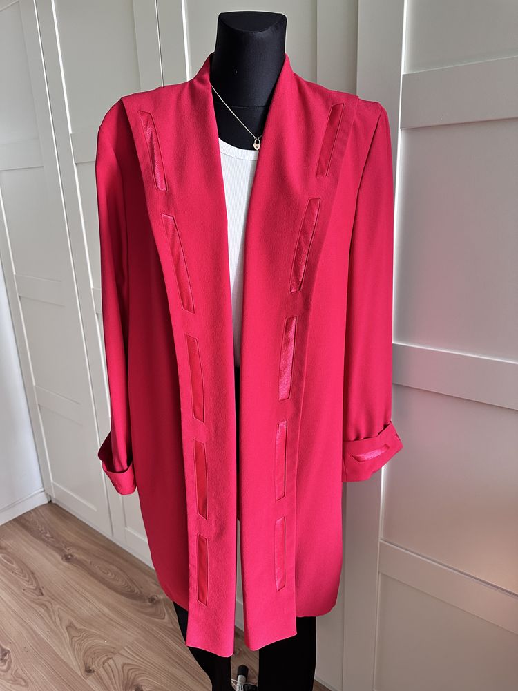 Czerpwna dluga marynarka z satyna niepowtarzalna plus size xxl 44