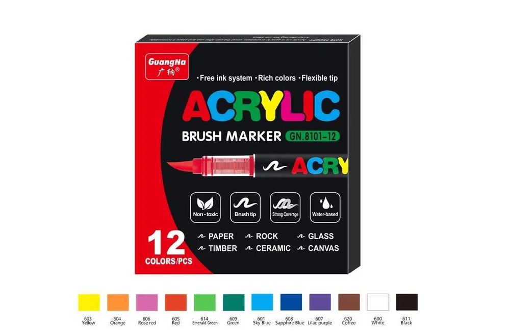 Маркери акрилові GuangNa 12 кольорів, Нові. Оригінал. Набір маркерів.