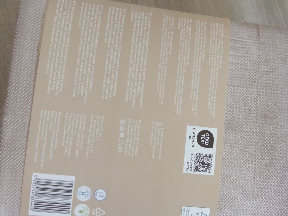 4 beżowe zasłony welurowe na taśmie z tunelem 140/250cm Smukee