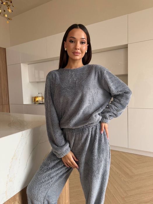 Женская махровая пижама зимняя кофта и штаны с резинкой Махра Тедди