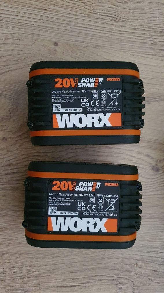 Zestaw WORX akumulator 2x 4,0 Ah + podwójna ładowarka