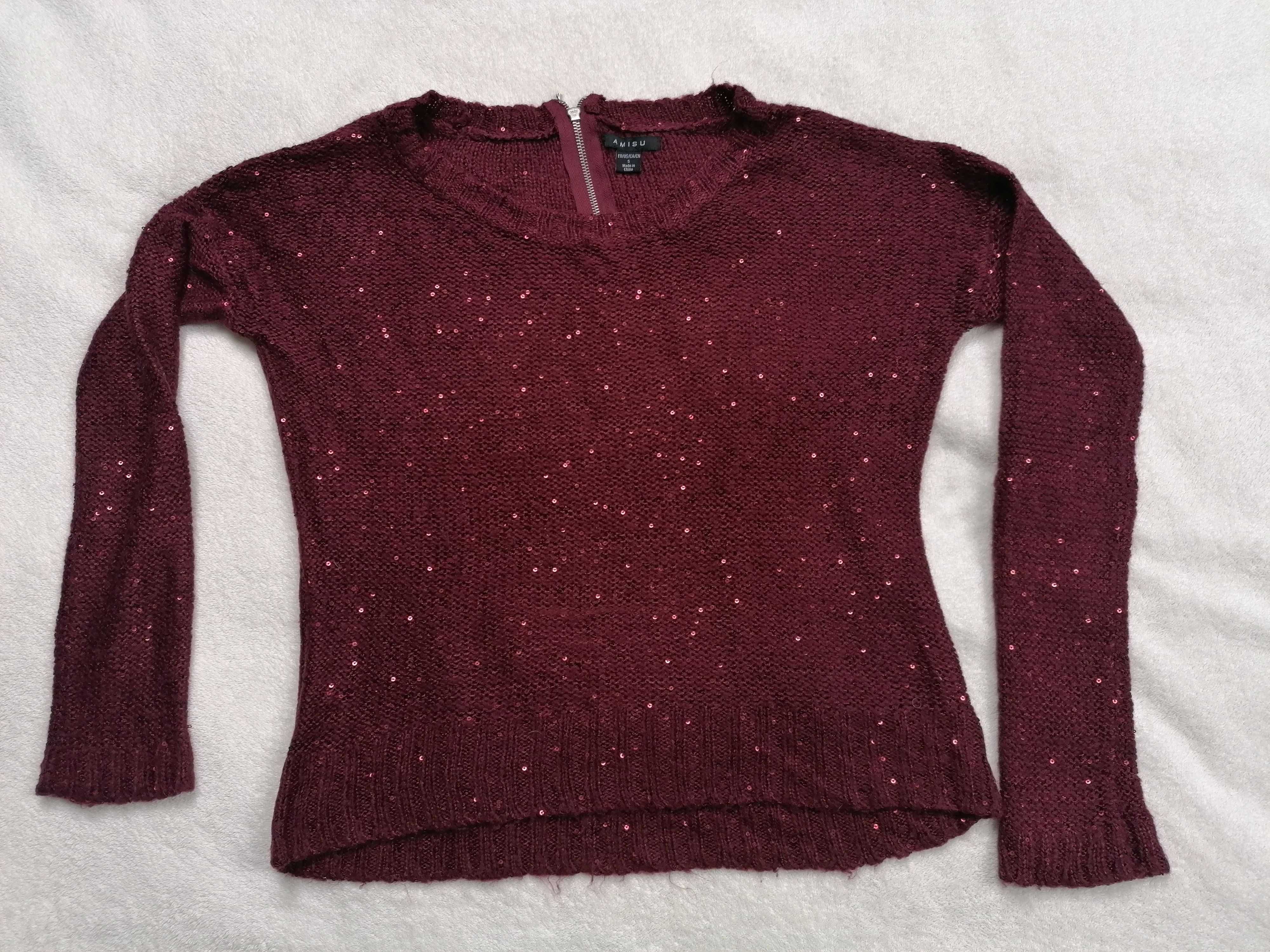 Sweter bordo cekiny Amisu - New Yorker rozmiar S