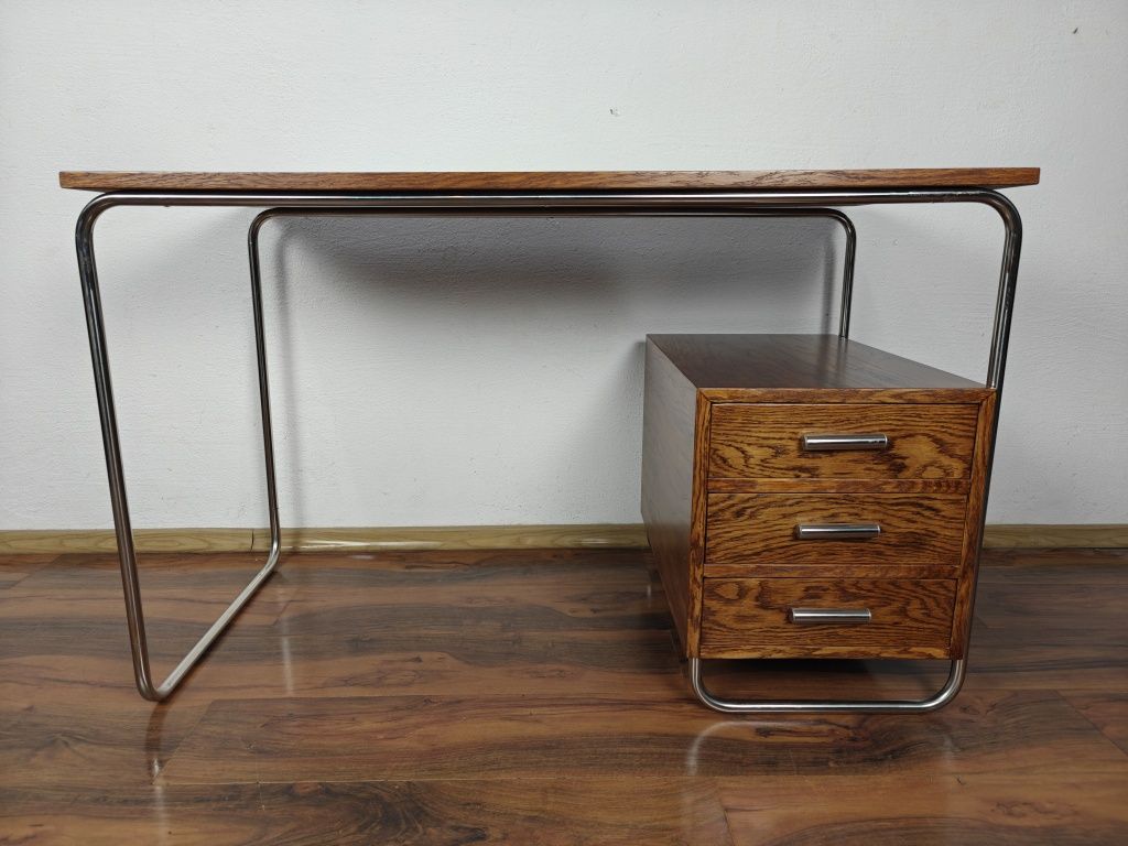 BIURKO Chrom Dąb ciemny brąz Bauhaus Art Deco 
Biurko w stylu Bauhaus.