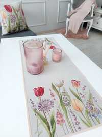 Bieżnik ozdobny na stół w kwiaty tulipany 40x100 cm 1187GR Tulipes