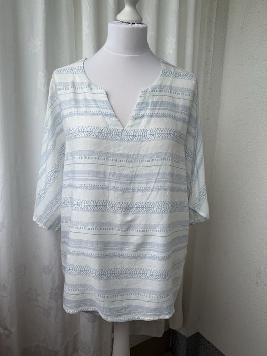 Bluzka oversize grecki wzór L XL biało niebieska | casual cool