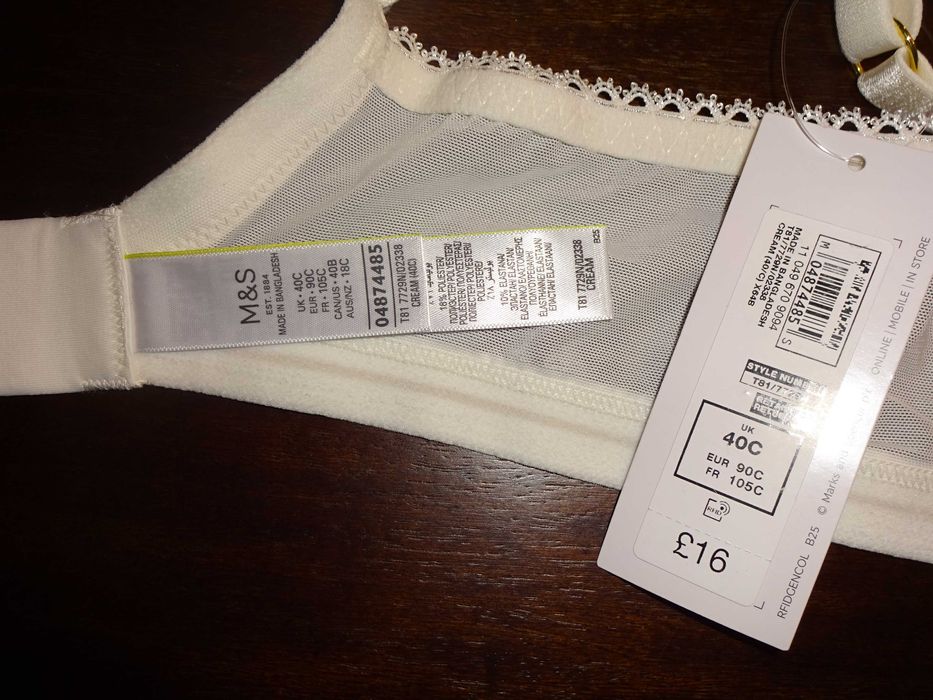 M&S Marks Spencer koronkowy kremowy ivory biustonosz 90C