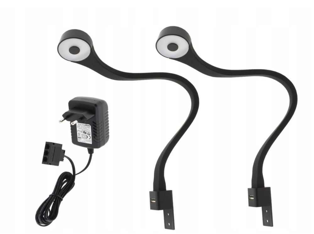 Lampa nocna LED do łóżka sypialni giętka czarna przykręcana